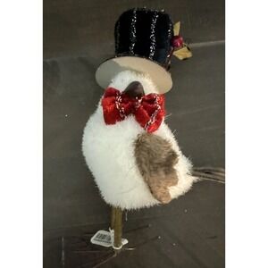 RAZ Imports~5" Standing WinterSNOW BIRD w/Top Hat~White/Christmas~Tree